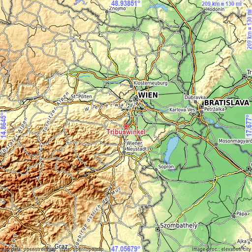 Topographic map of Tribuswinkel