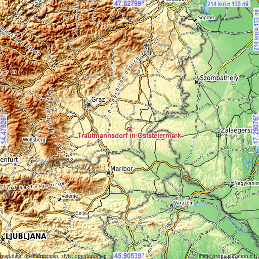 Topographic map of Trautmannsdorf in Oststeiermark