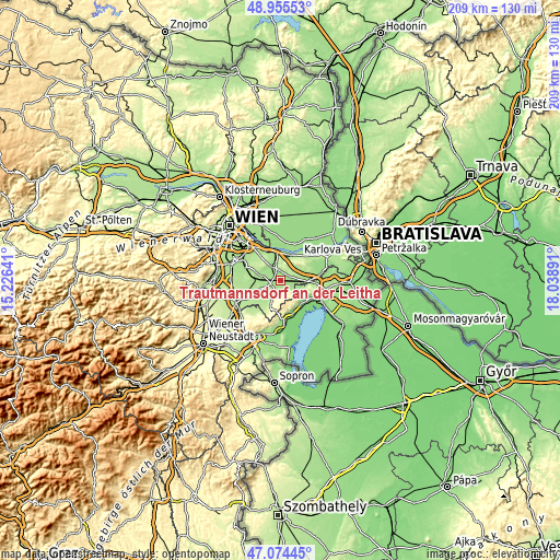 Topographic map of Trautmannsdorf an der Leitha