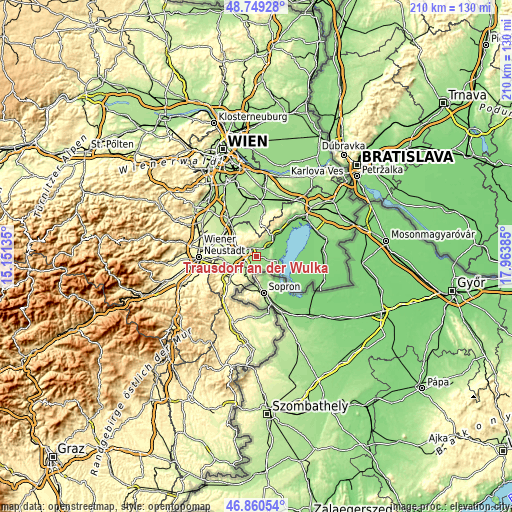 Topographic map of Trausdorf an der Wulka