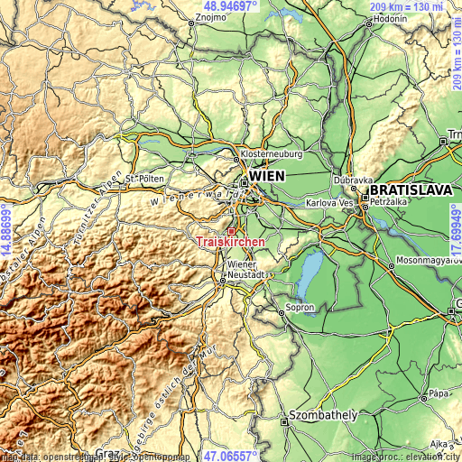 Topographic map of Traiskirchen