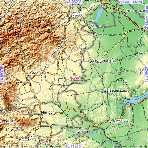 Topographic map of Tobaj