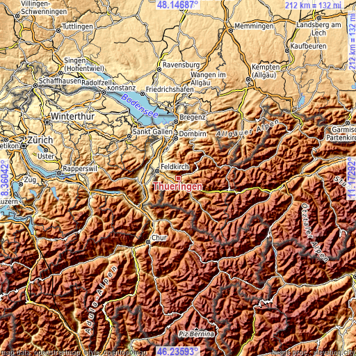 Topographic map of Thüringen