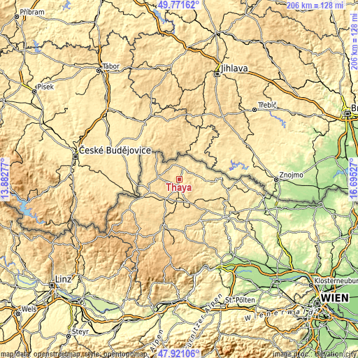 Topographic map of Thaya