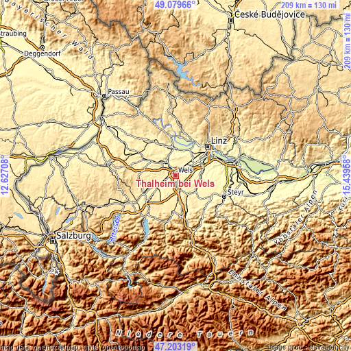 Topographic map of Thalheim bei Wels