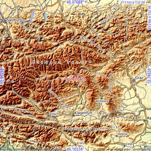 Topographic map of Teufenbach