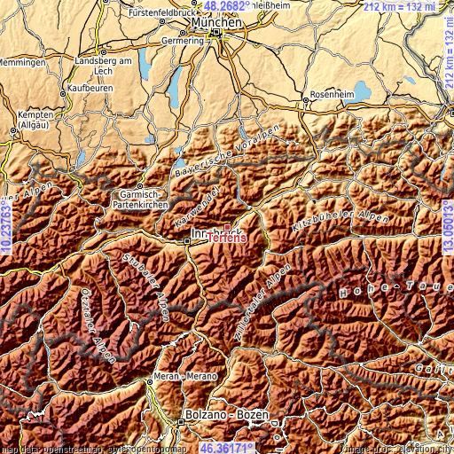 Topographic map of Terfens