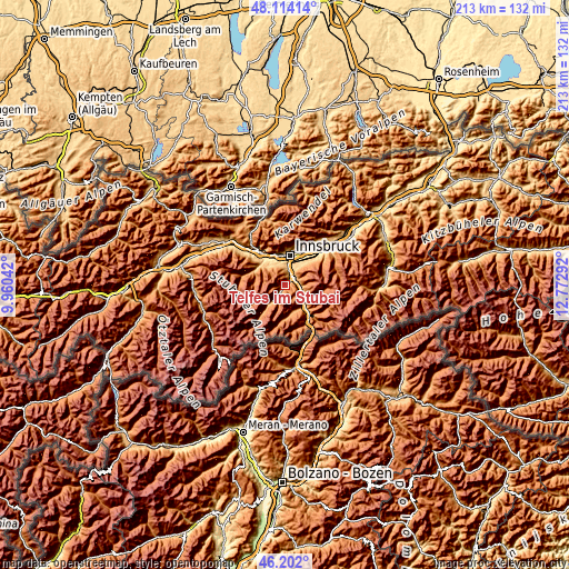 Topographic map of Telfes im Stubai