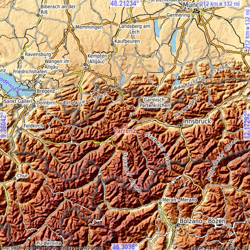 Topographic map of Tarrenz
