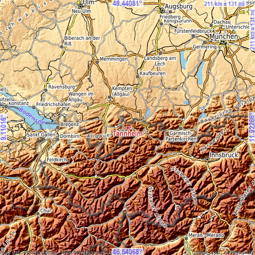 Topographic map of Tannheim