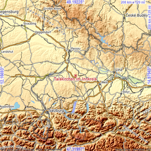 Topographic map of Taiskirchen im Innkreis