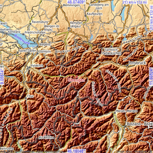 Topographic map of Strengen