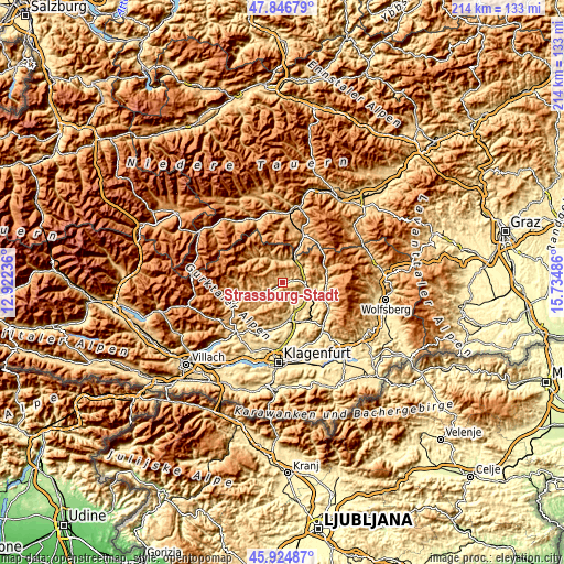 Topographic map of Straßburg-Stadt