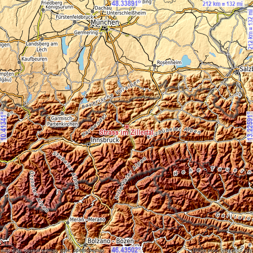 Topographic map of Strass im Zillertal