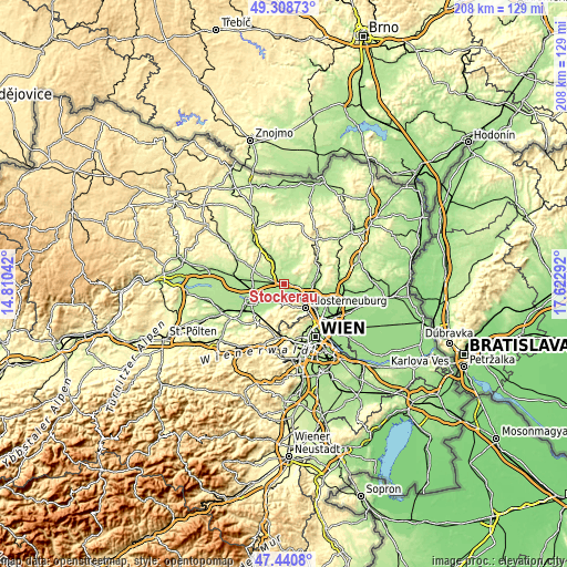 Topographic map of Stockerau