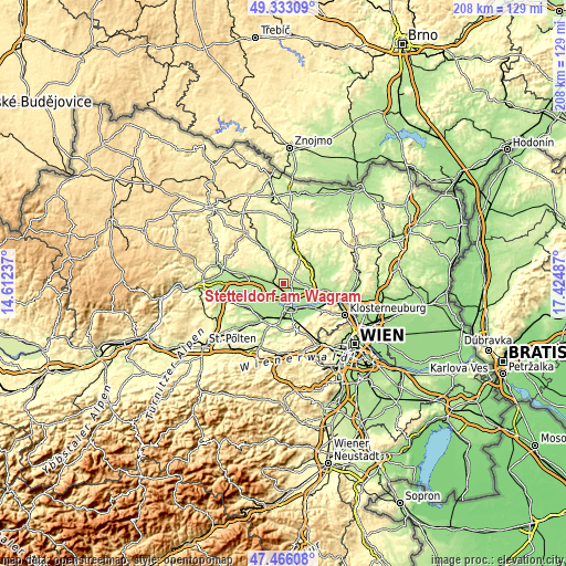Topographic map of Stetteldorf am Wagram