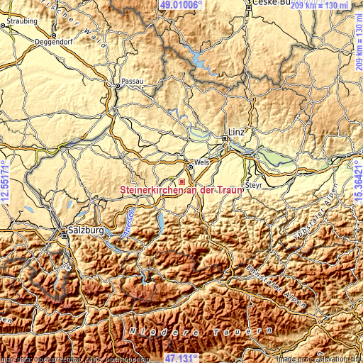 Topographic map of Steinerkirchen an der Traun