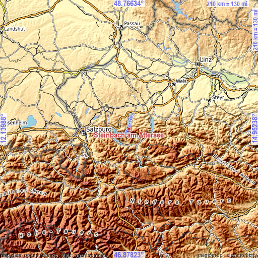 Topographic map of Steinbach am Attersee