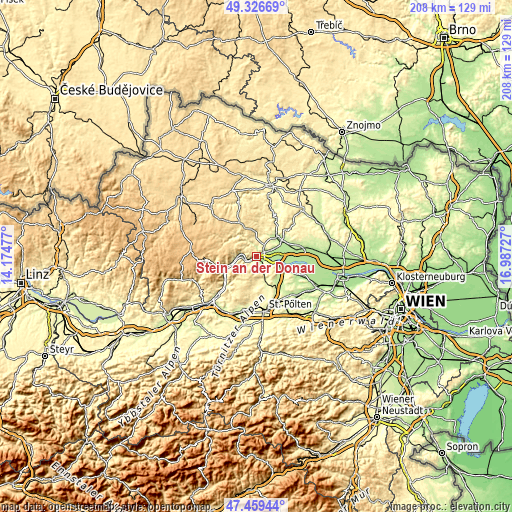 Topographic map of Stein an der Donau