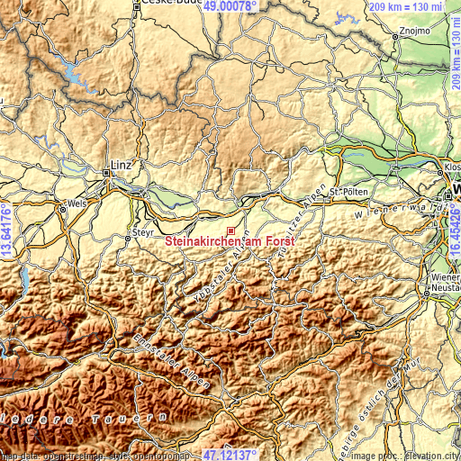 Topographic map of Steinakirchen am Forst