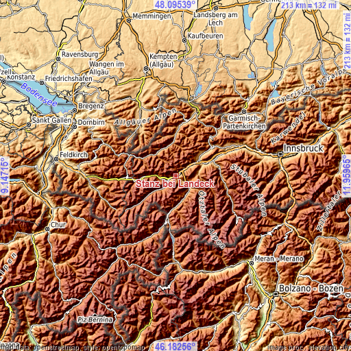 Topographic map of Stanz bei Landeck