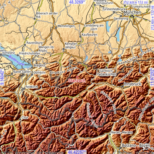 Topographic map of Stanzach