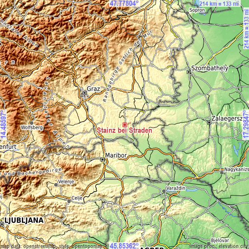 Topographic map of Stainz bei Straden