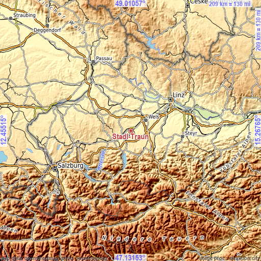 Topographic map of Stadl-Traun