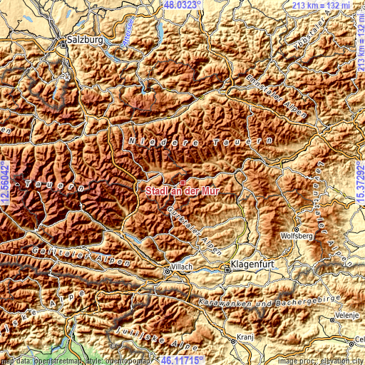 Topographic map of Stadl an der Mur