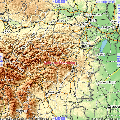 Topographic map of Spital am Semmering