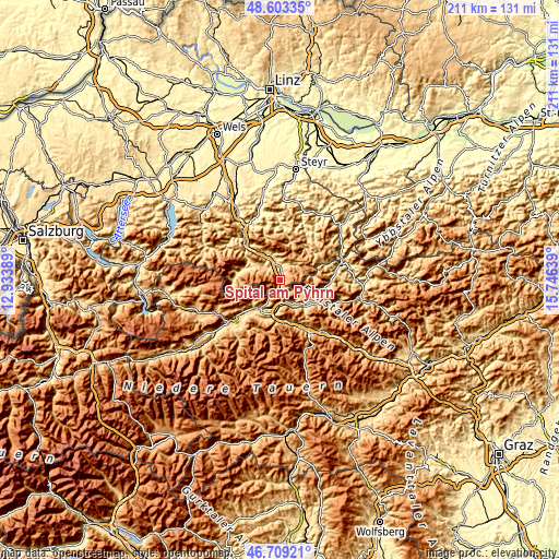 Topographic map of Spital am Pyhrn