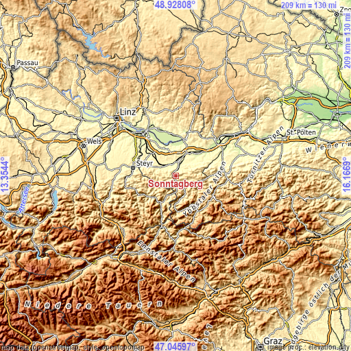 Topographic map of Sonntagberg