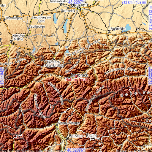 Topographic map of Hall in Tirol