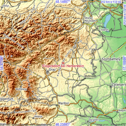 Topographic map of Siegersdorf bei Herberstein