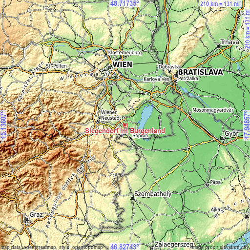 Topographic map of Siegendorf im Burgenland