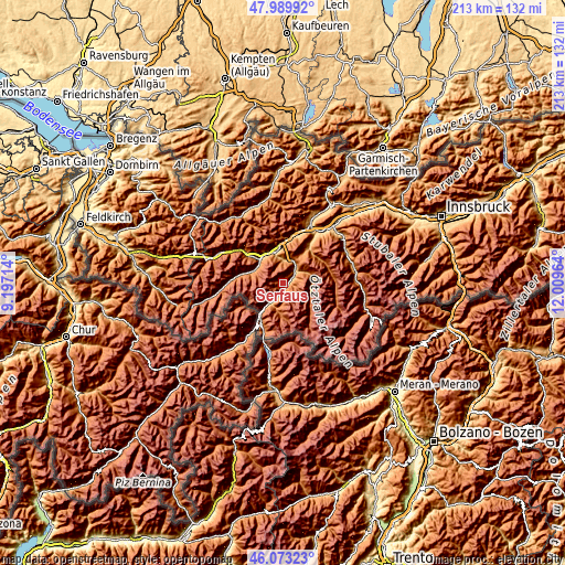 Topographic map of Serfaus