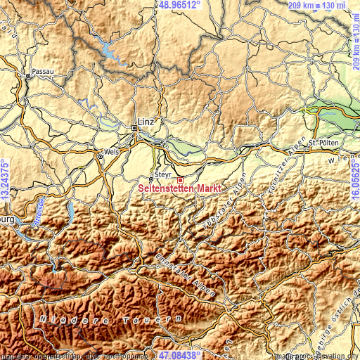 Topographic map of Seitenstetten Markt