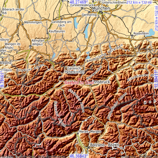 Topographic map of Seefeld in Tirol