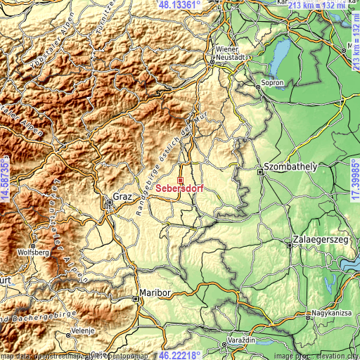 Topographic map of Sebersdorf