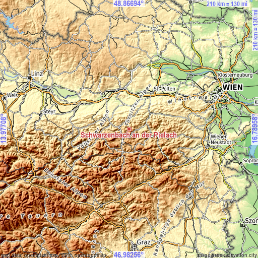 Topographic map of Schwarzenbach an der Pielach