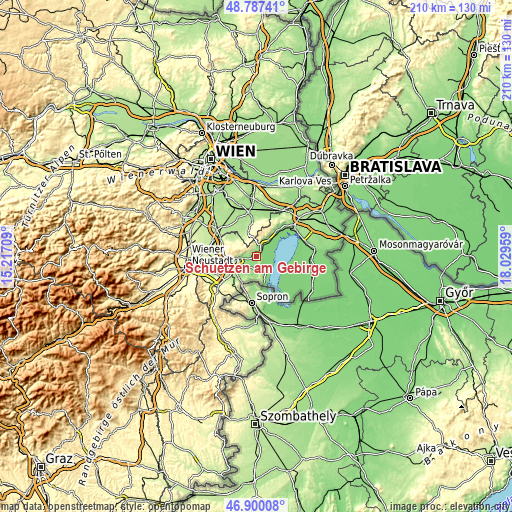 Topographic map of Schützen am Gebirge