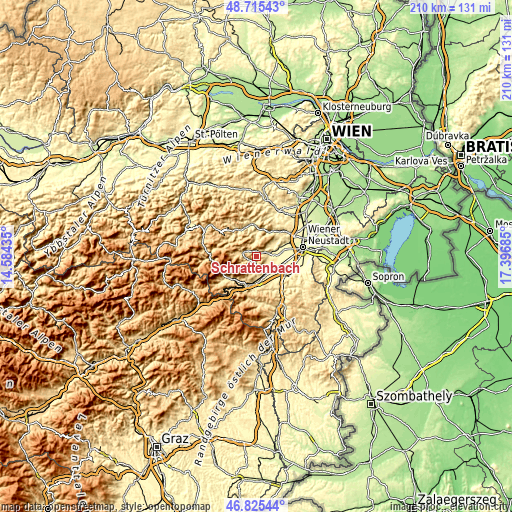 Topographic map of Schrattenbach