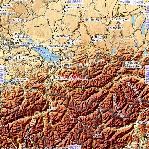 Topographic map of Schoppernau