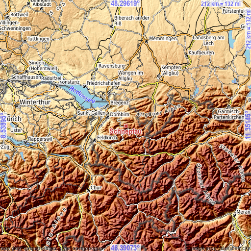 Topographic map of Schnepfau