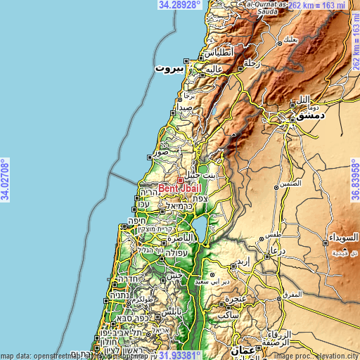 Topographic map of Bent Jbaïl