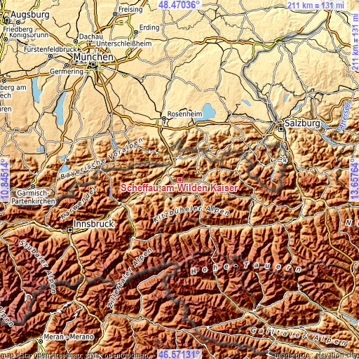 Topographic map of Scheffau am Wilden Kaiser