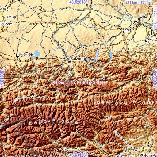 Topographic map of Scheffau am Tennengebirge