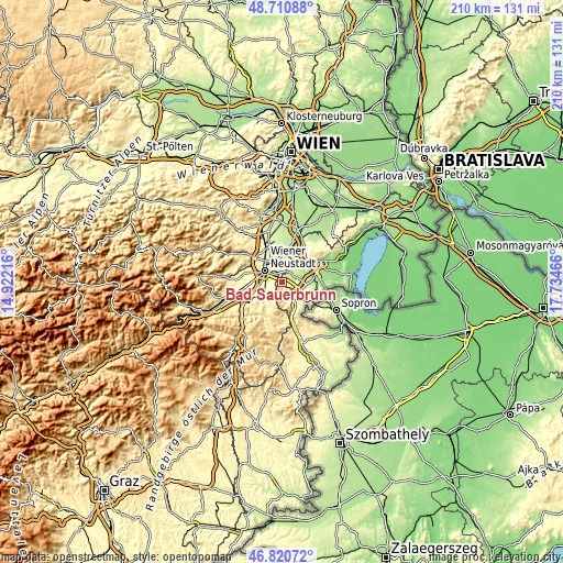 Topographic map of Bad Sauerbrunn