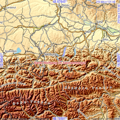 Topographic map of Sankt Wolfgang im Salzkammergut