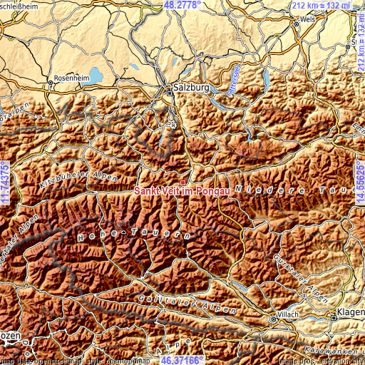 Topographic map of Sankt Veit im Pongau